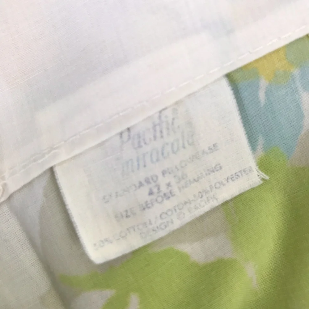 Vintage l 60s Queen Aqua Floral Groovy Funky Mod Pillow Case Bed Linens Fabric